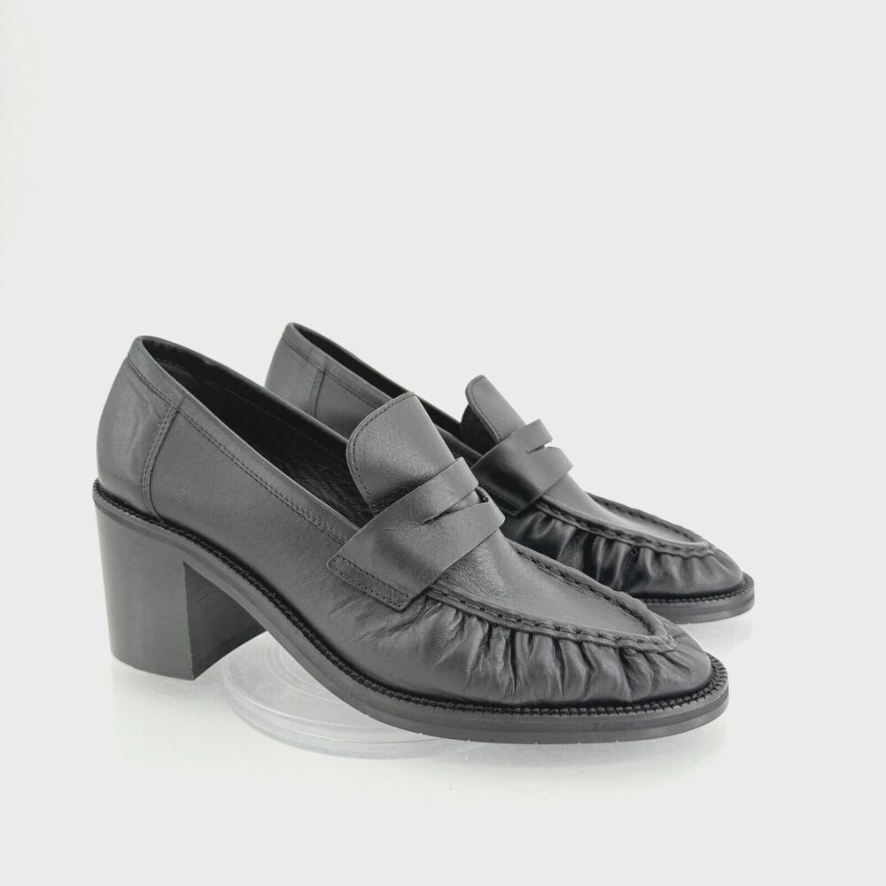Aquatalia Black Leather Block Heel Loafers